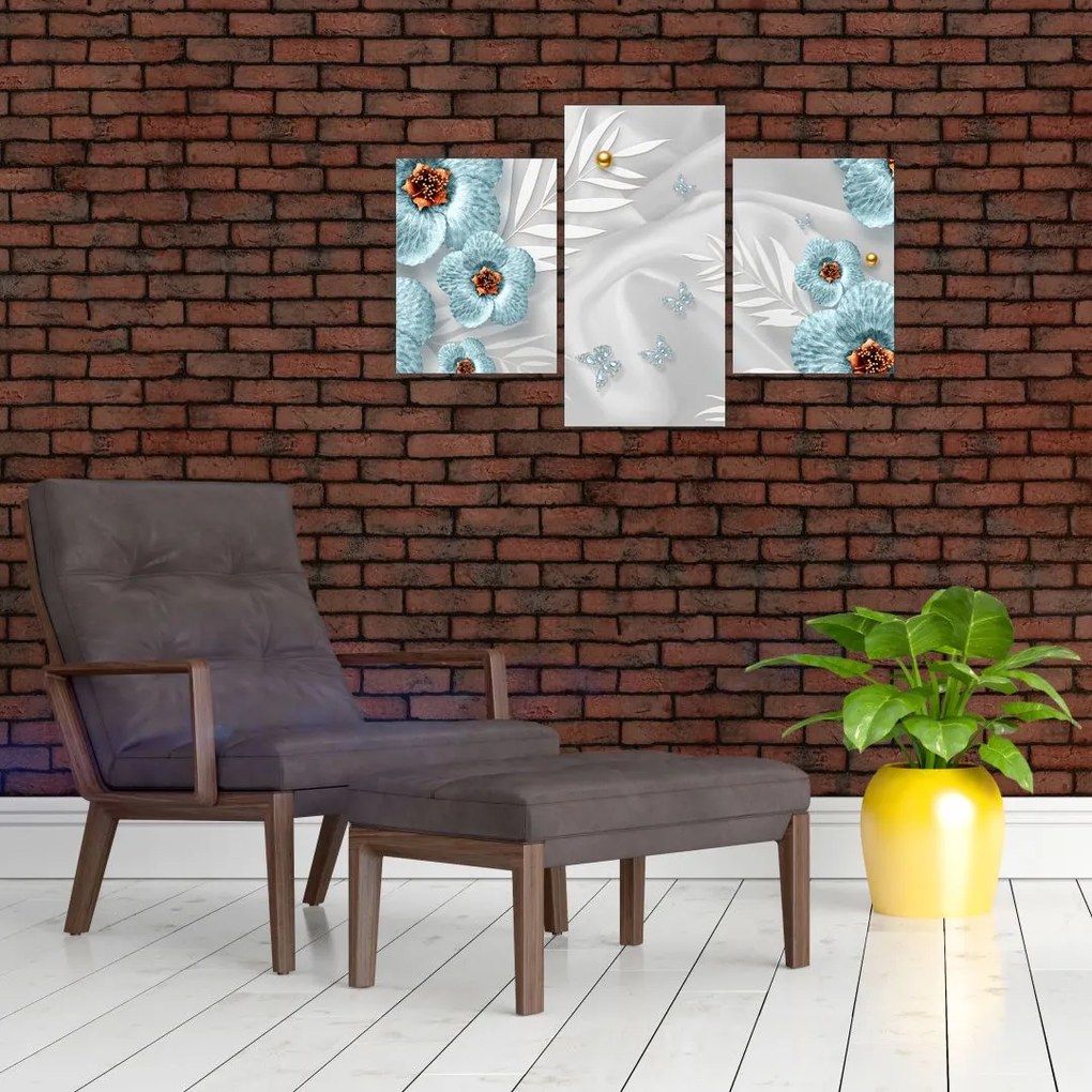 Tablou - 3D Flori albastre (90x60 cm)