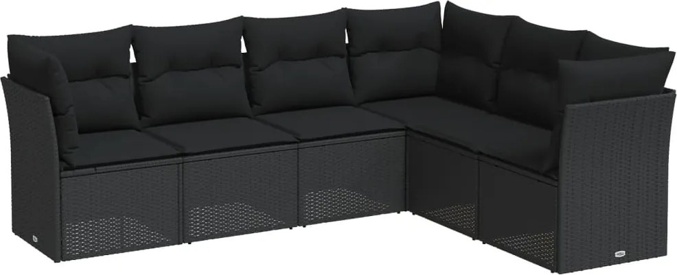 vidaXL Set mobilier de grădină cu perne, 6 piese, negru, poliratan