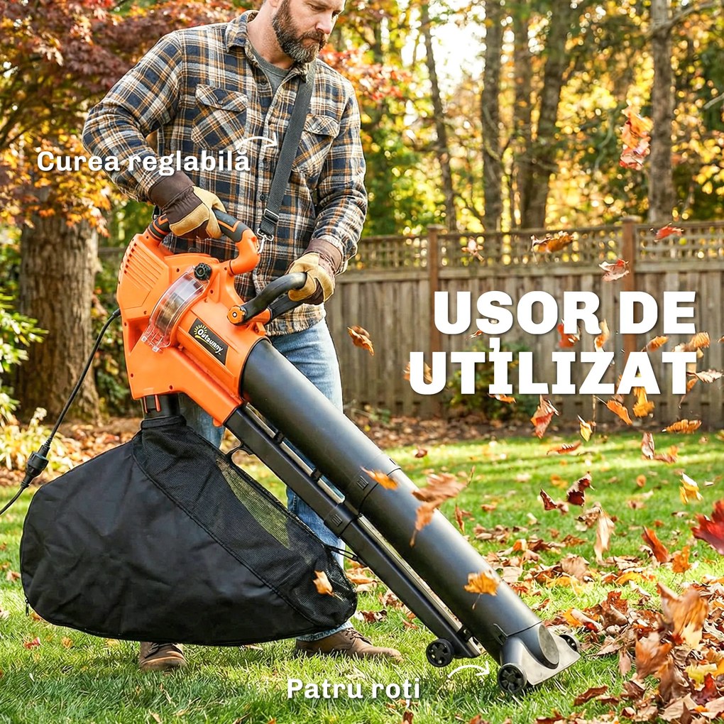 Outsunny 3-în-1 Suflantă, Aspirator, Tocător pentru Frunze 3000W, Ușor | Aosom Romania