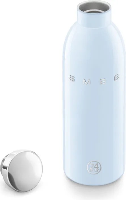 Sticla termos SMEG Clima 50's Style WBF01PB, 500 ml, Inchidere ermetica, Pereti dubli, Otel inoxidabil 18/8, Albastra