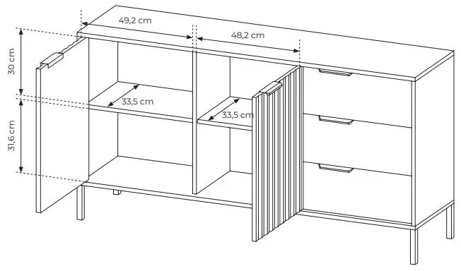 Comodă Rastafa 2D3S (Stejar artisan + Negru). 1071379