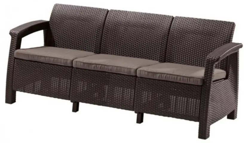 Canapea extensibilă Corfu Max, maro cu perne taupe calde