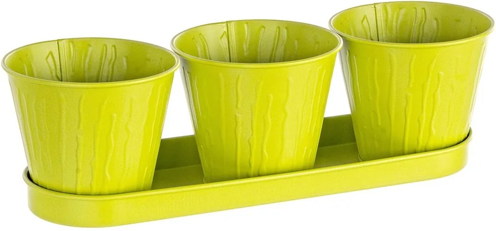 Ghiveci metal verde pentru flori triplu 36 cm x 12 cm x 10 h