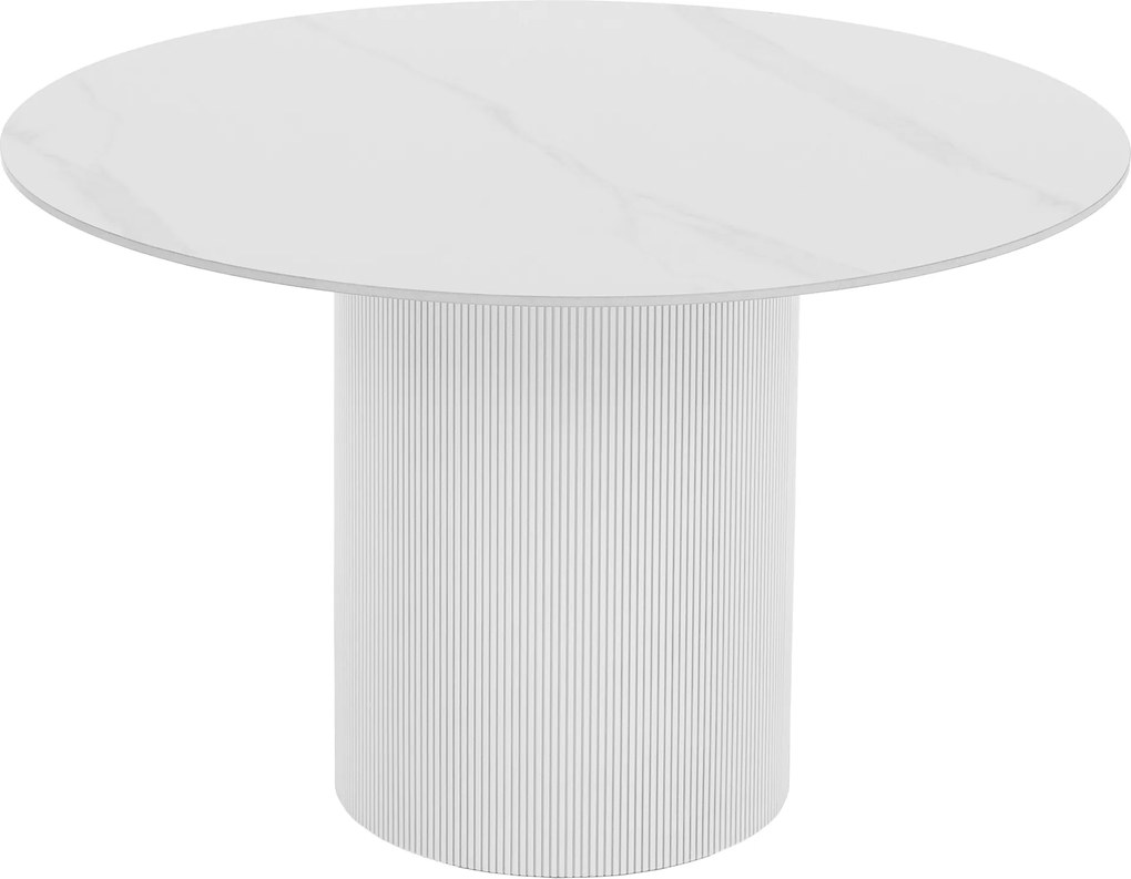 Masă de sufragerie, marmură albă/MDF, diametru 120 cm, MAHIR TIP 1