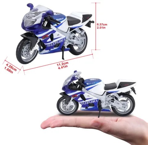 Macheta Motocicleta Bburago 1:18 Suzuki GSX-R750 Alb Albastru, BB51030-51008