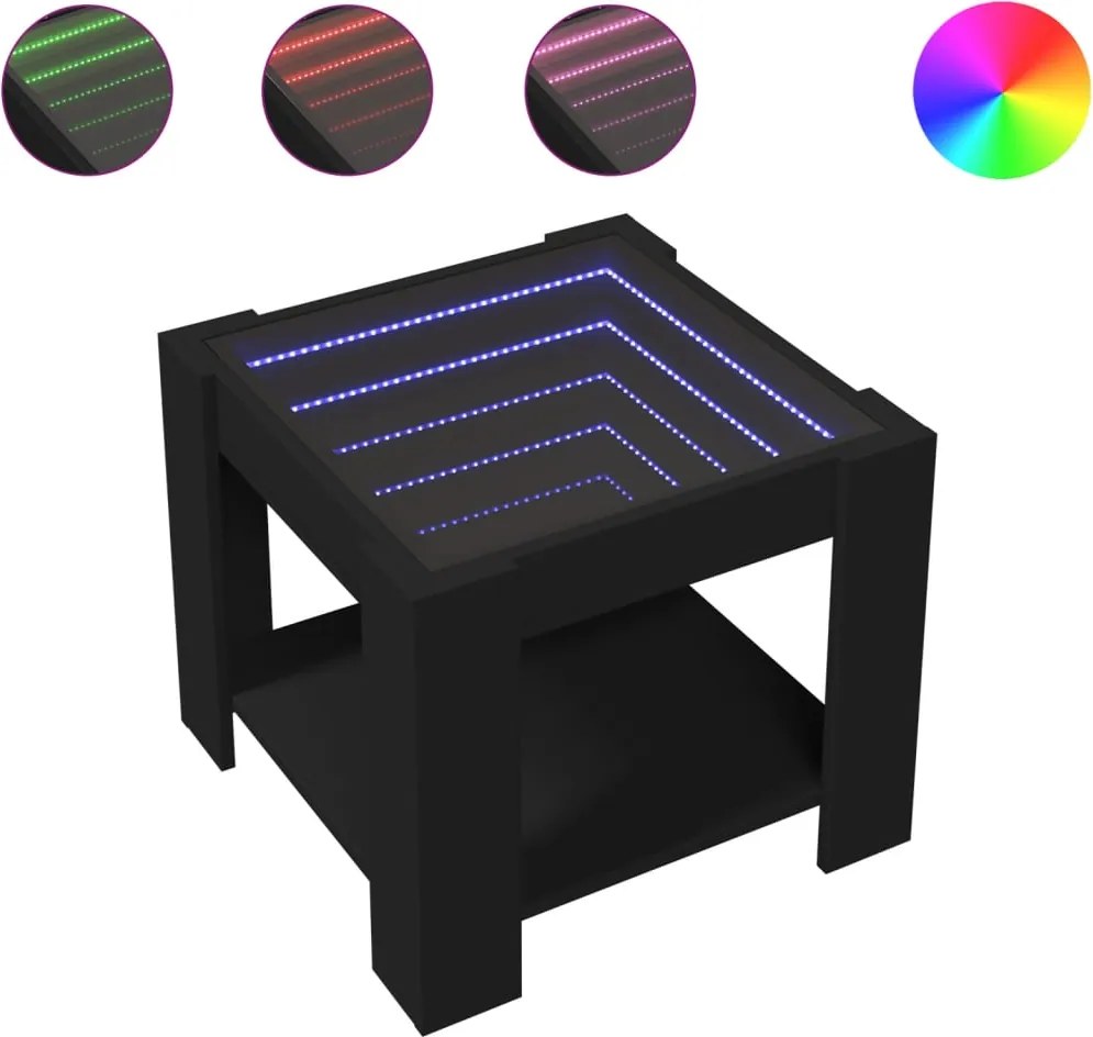 vidaXL Măsuță de cafea cu LED, negru, 53x53x45 cm, lemn prelucrat