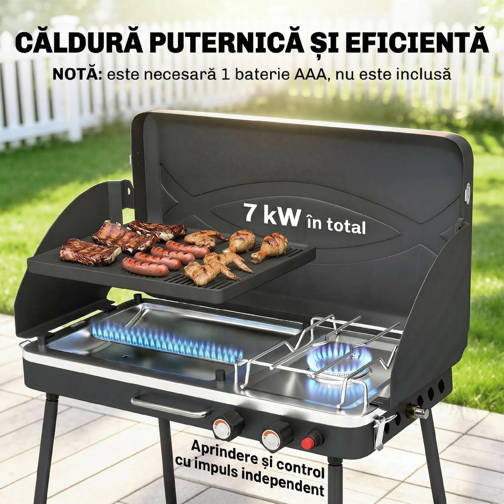 Outsunny Grătar barbecue compact cu arzător pentru camping | Aosom Romania