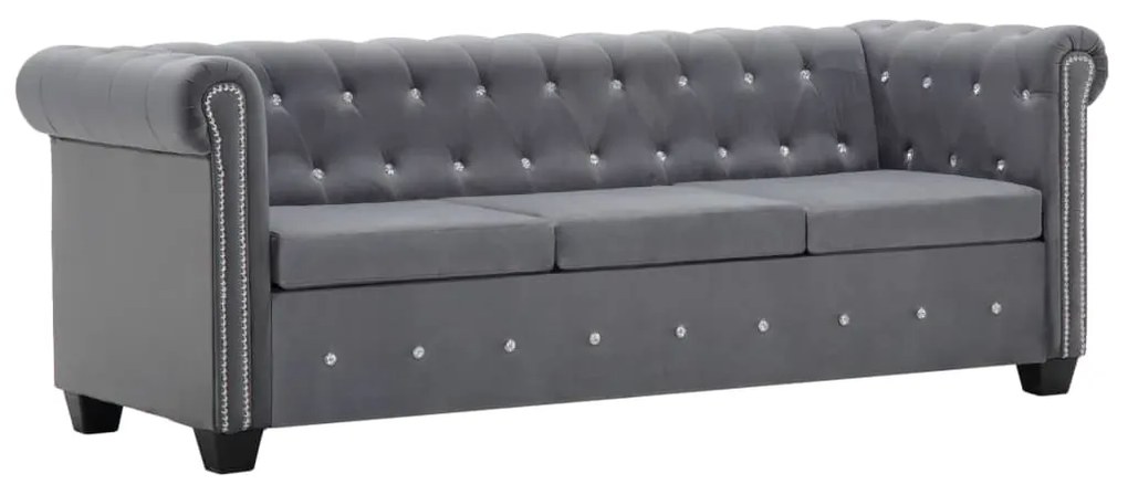 vidaXL Canapea Chesterfield cu 3 locuri, catifea, 199x75x72 cm, gri