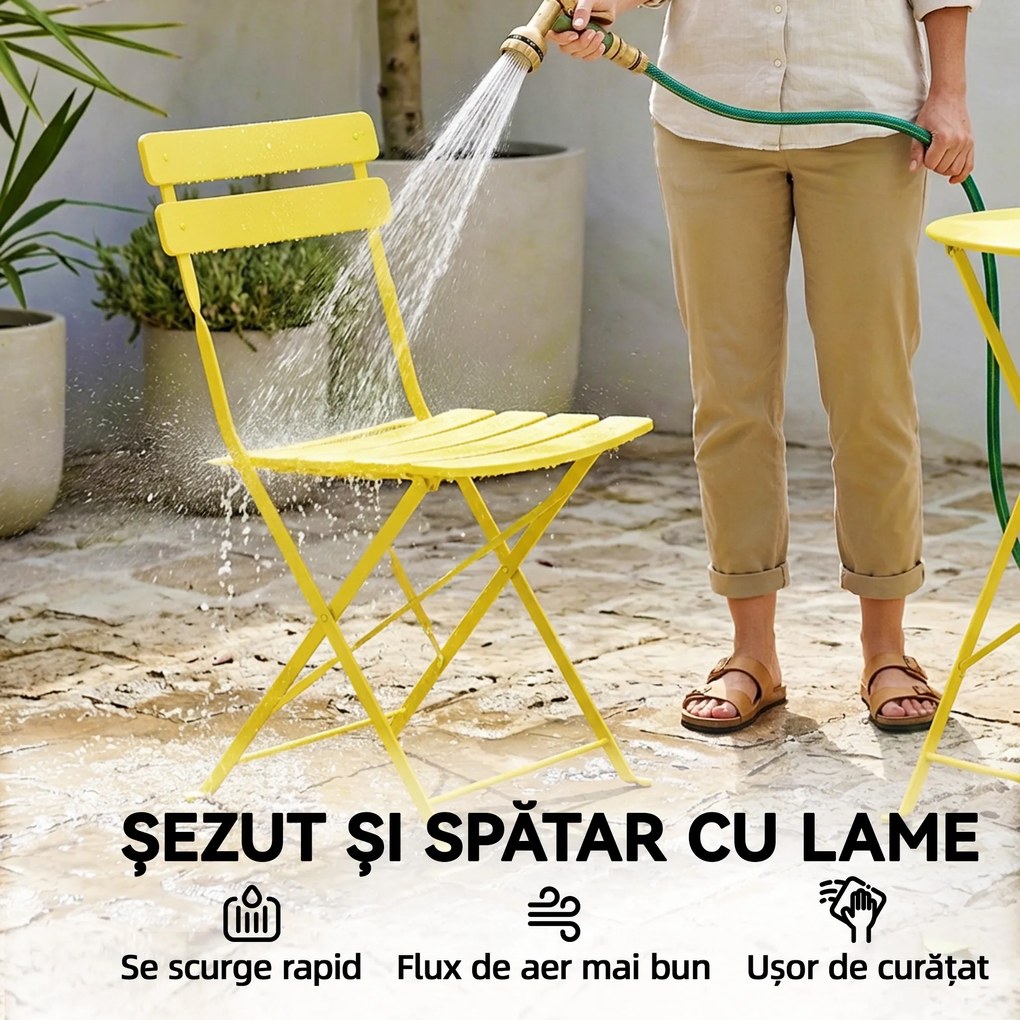 Outsunny Set Bistro, Masă și Scaune Pliabile pentru 2, Grădină, Galben. | Aosom Romania