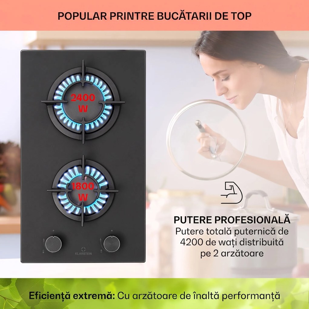 Klarstein Firetale plită cu gaz 2 arzătoare, arzător din aluminiu, gaz natural/propan, inclus furtun și reductoare de presiune