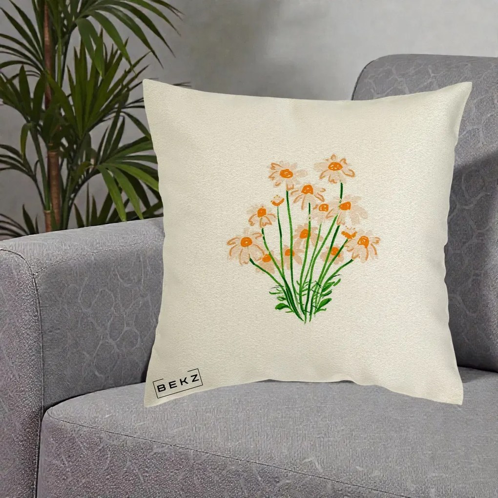 Perna Decorativa Margarete Camp, 40x40 cm, Ecru, Husa Detasabila, Perna Inclusa, BEKZ®