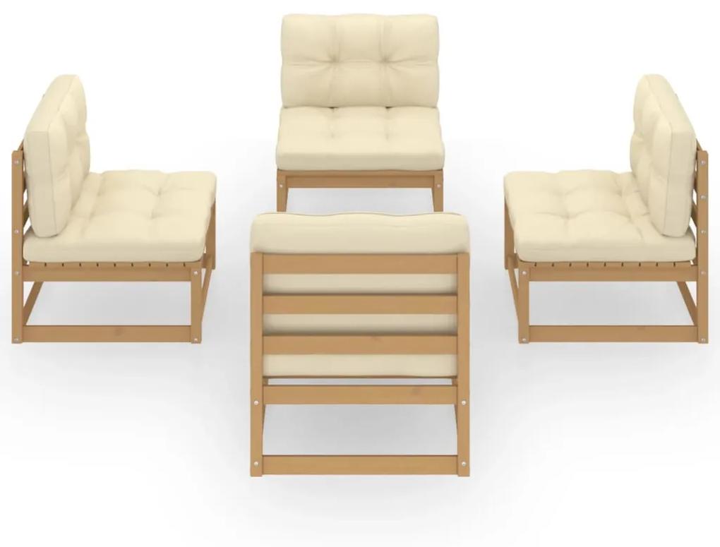 Set mobilier de gradina cu perne, 4 piese, lemn masiv de pin maro miere, 1, Da