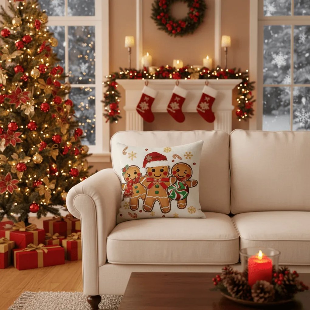 Husa de perna de Craciun GINGERJOY 45x45 cm, bej