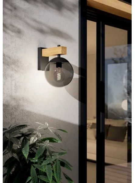 Aplică de exterior BUFALATA 1xE27/40W/230V negru/lemn IP44 Eglo 900671