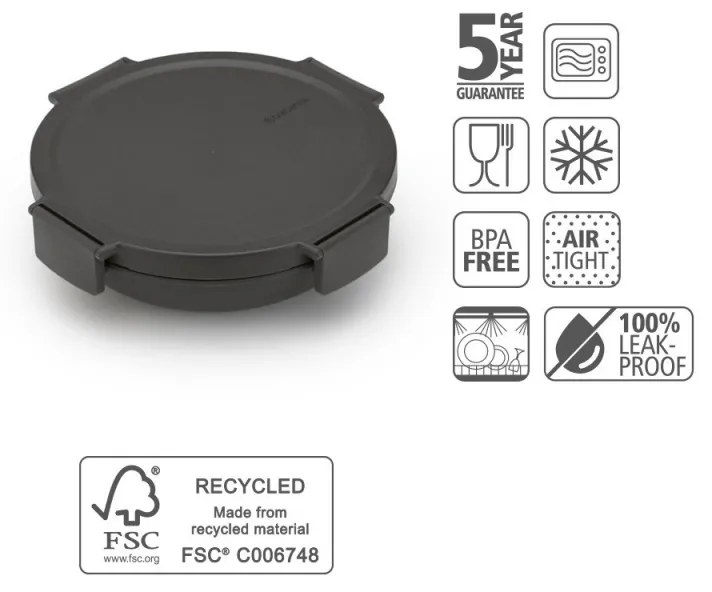 Cutie pentru alimente Brabantia Make&Take 1006299, 1 L, Inchidere ermetica, Fara BPA, Gri inchis