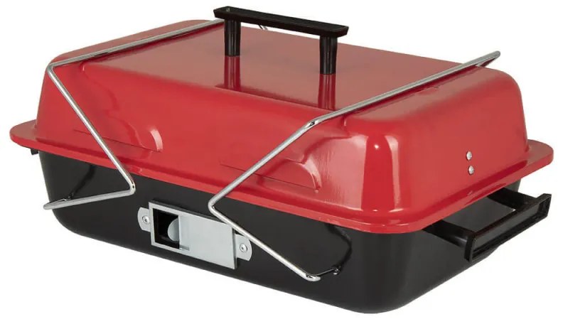 Grаtar pe cаrbuni Muhler 1003818, 40.5x26 cm, Cu capac, Gril galvanizat, Compact pentru calatorii, Rosu/Negru