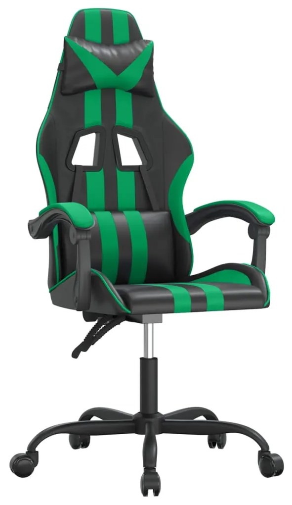 Scaun de gaming pivotant, negru si verde, piele ecologica