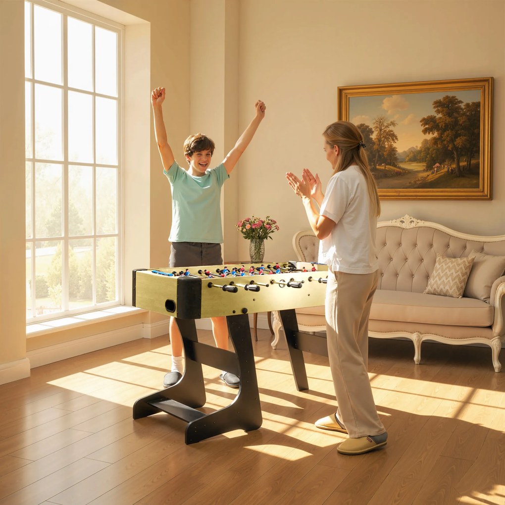 SPORTNOW Fotbal de Masă Rabatabil, Biliard de Masă pentru Acasă cu Mânere Antiderapante, 8 Bare, 22 Jucători, 2 Mingi, Tabele de Scor, pentru Copii și Adulți, Școală, Birou, Petreceri, 118x107.5x78 cm, Culoare Lemn | Aosom Romania