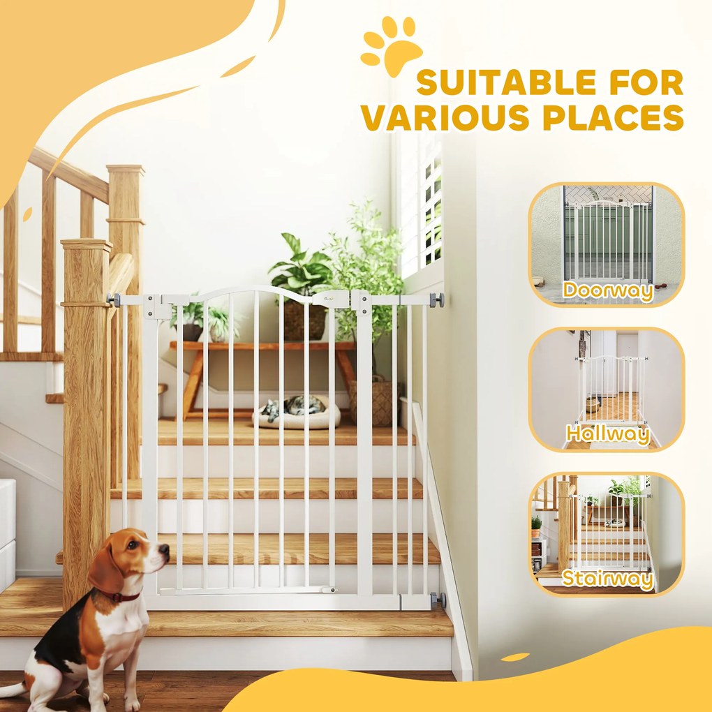 PawHut Poartă Extensibilă pentru Câini fără Șuruburi, Poartă de Siguranță Reglabilă, 94-100x94 cm, Alb | Aosom Romania