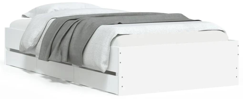 3207287 vidaXL Cadru de pat cu sertare, alb, 100x200 cm, lemn prelucrat