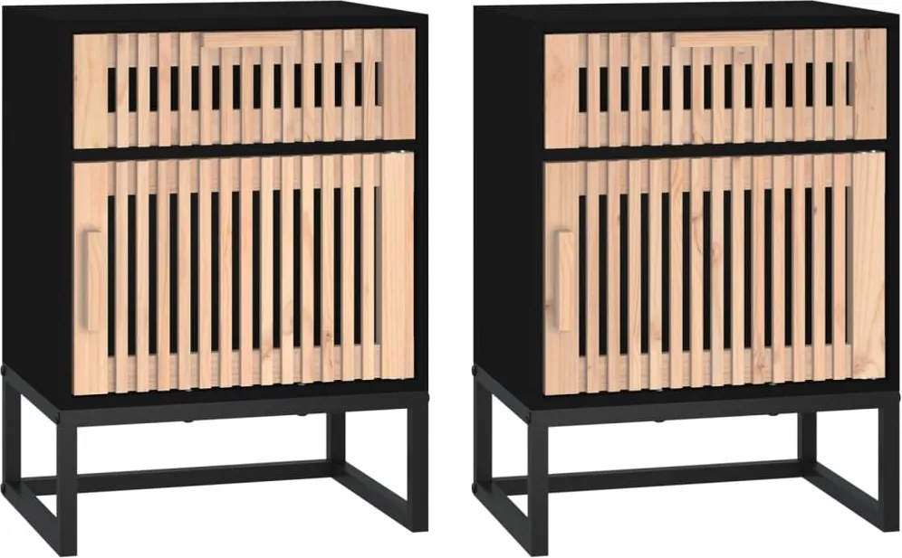 vidaXL Dulapuri noptieră, 2 buc., negru, 40x30x55,5 cm, lemn & fier