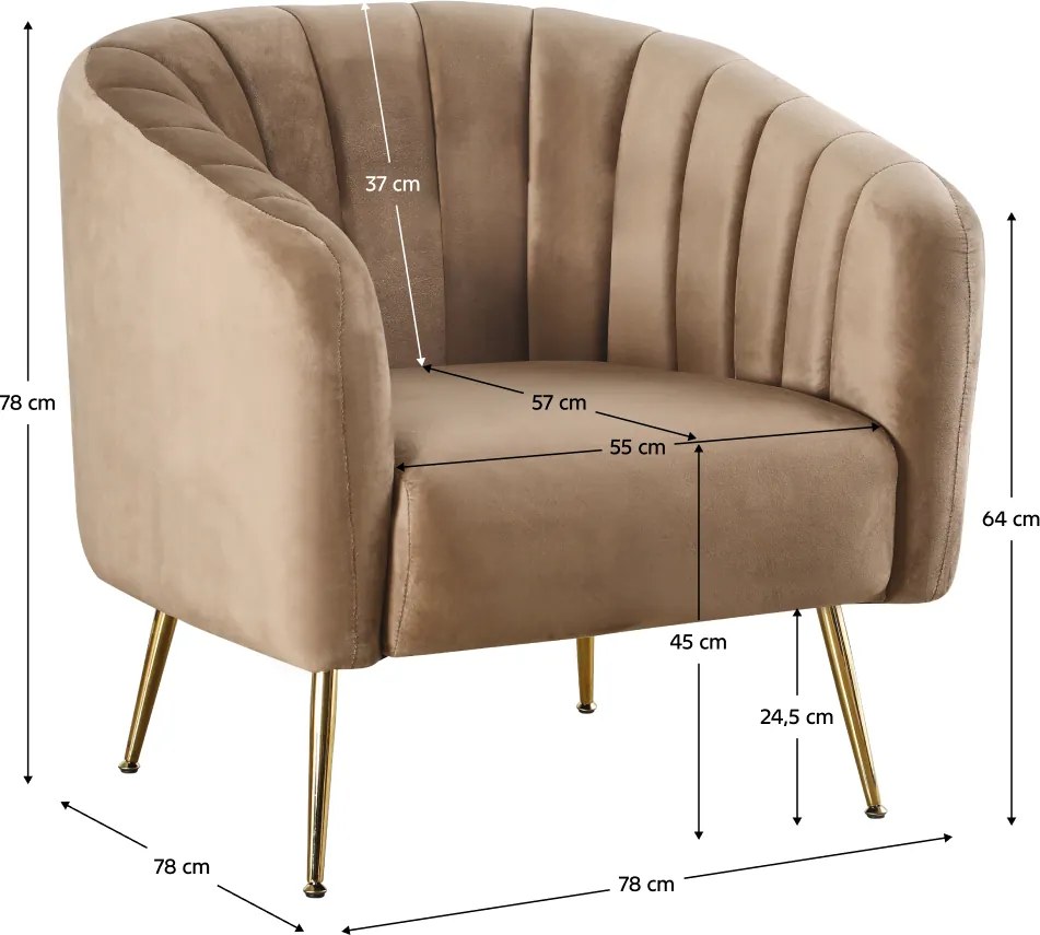 Fotoliu de design, ţesătură Velvet maro/gold crom-auriu, BAGY