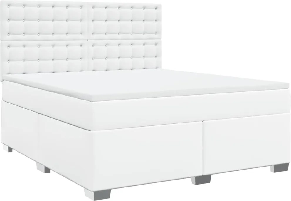 vidaXL Pat box spring cu saltea, alb, 180x200 cm, piele ecologică