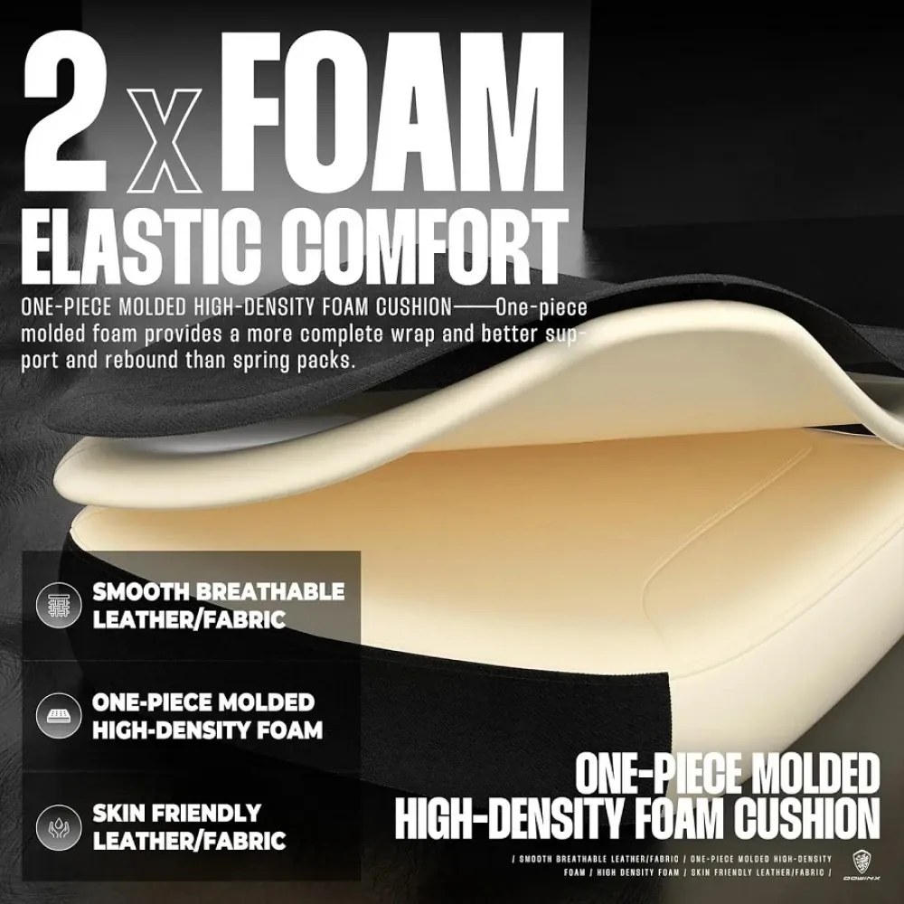 RESIGILAT- DOWINX Scaun gaming, ergonomic, suport lombar cu masaj, Șezut cu Arcuri Metalice și Spumă, Spătar înalt, rabatabil 90°-135°, Suport picioare, rezistent 150 kg, material textil respirabil, Negru