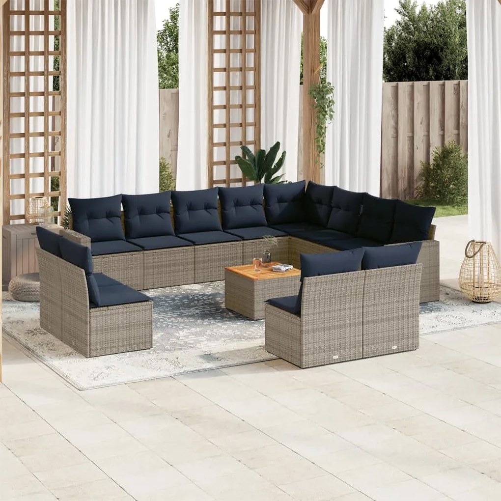 vidaXL Set mobilier de grădină cu perne, 13 piese, gri, poliratan