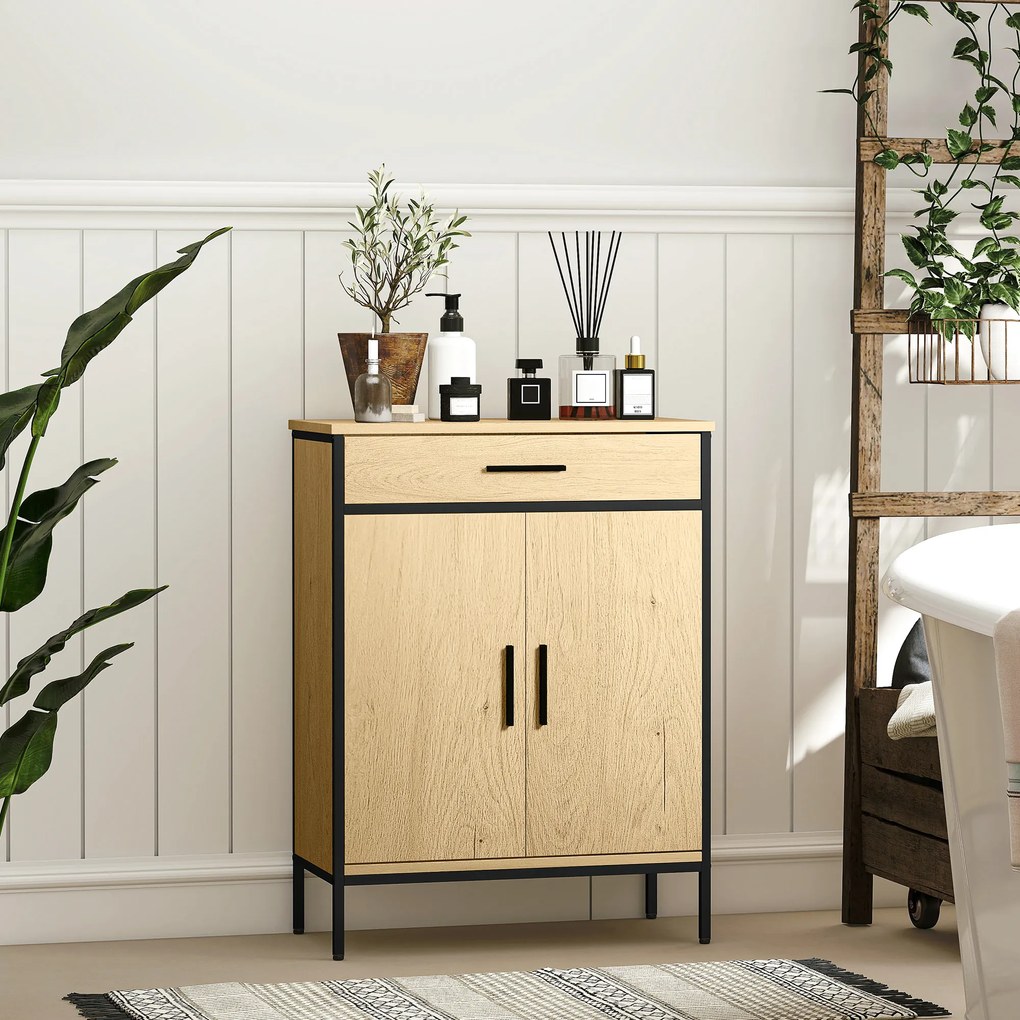 HOMCOM Mobilier de baie cu sertar, dulap cu ușă, raft reglabil și balamale cu închidere, 60 x 30 x 80 cm, stejar | Aosom Romania
