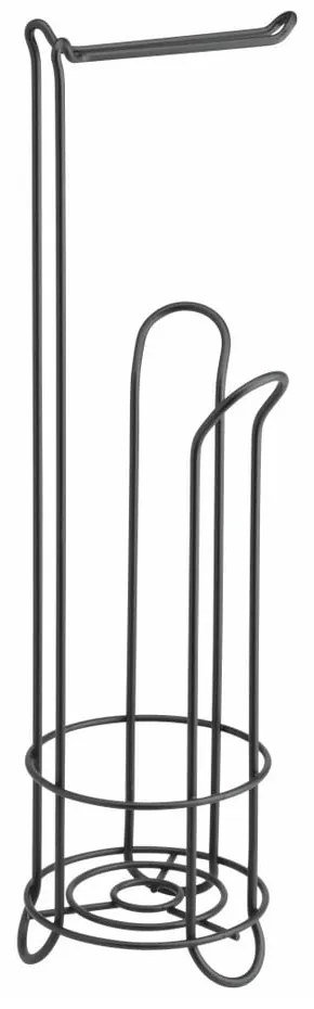 Suport din oțel cu tavă pentru hârtia igienică InterDesign, înălțime 65 cm, negru