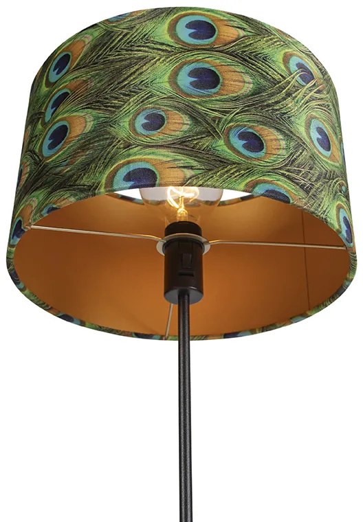 Lampă de podea neagră cu abajur din catifea verde smarald cu auriu 35 cm - Parte