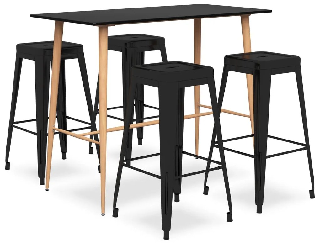 vidaXL Set mobilier de bar, 5 piese, negru