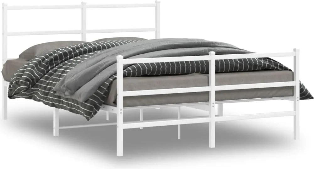 vidaXL Cadru pat metalic cu tăblie de cap/picioare , alb, 140x190 cm