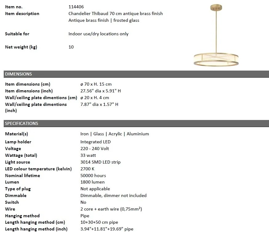 Lustra LED dimabila suspendata design elegant Thibaud S, alama antic