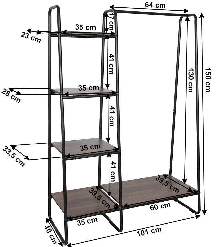 Organizator dulap   raft cu etajere, negru   nuc, ROBYN