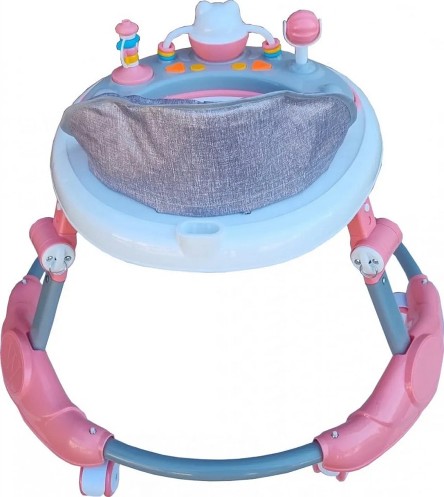 Premergator reglabil in 6 trepte de inaltime NOVOKIDS™ Little Kitty, Cu melodii, Pliabil, Max 20 kg, Roti silentioase, Model Pisicuta, Roz
