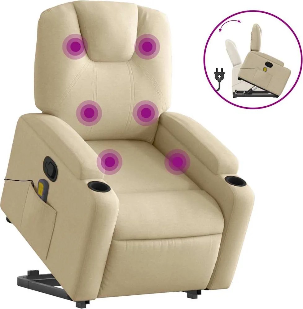 vidaXL Fotoliu masaj rabatabil cu ridicare, crem, material textil