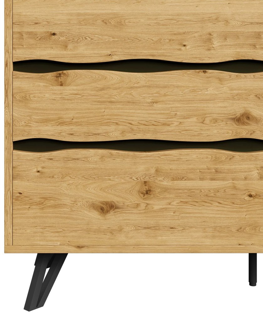 Comodă cu 6 sertare, picioare metalice, mult spațiu de depozitare, 120x40x75,5 cm, Culoare naturală