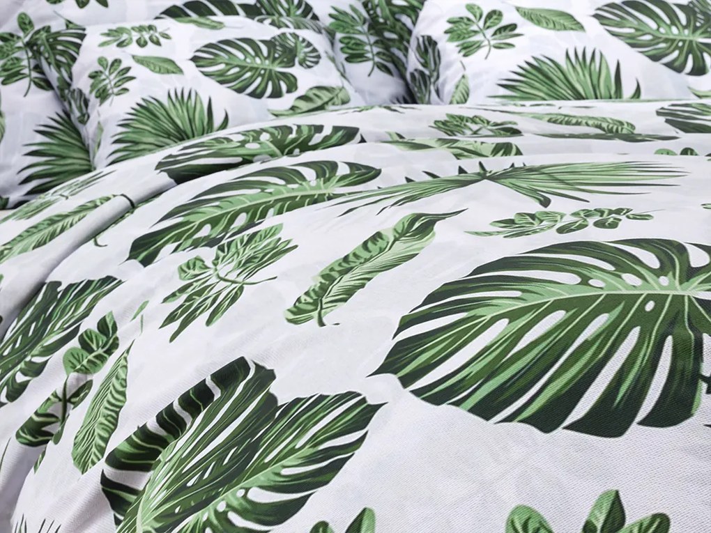 Lenjerie de pat din bumbac GREEN LEAVES alb Dimensiune lenjerie de pat: 70 x 90 cm | 140 x 200 cm