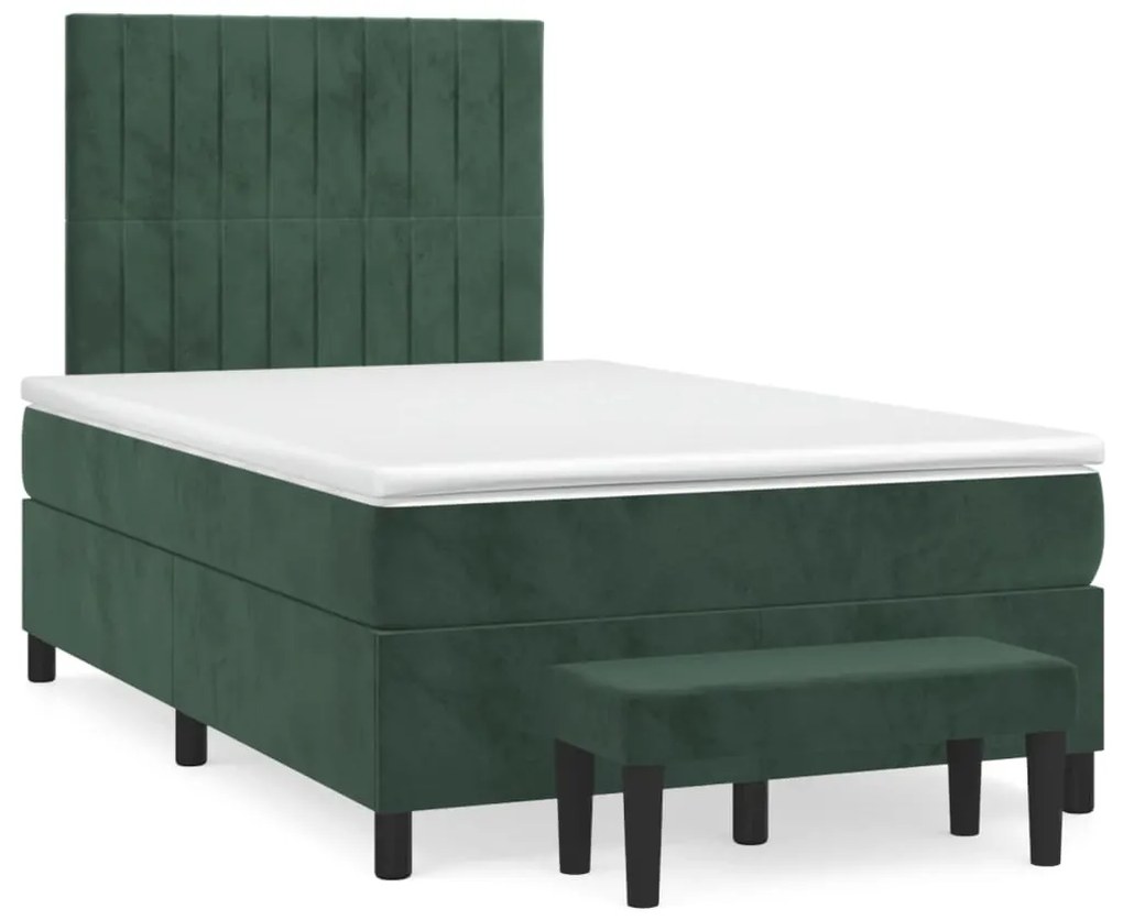 vidaXL Pat box spring cu saltea, verde închis, 120x190 cm, catifea