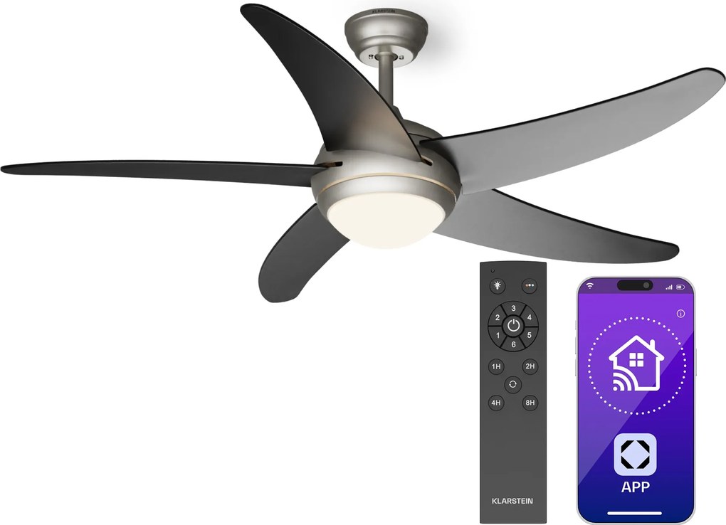 Klarstein Bolero 2 în 1, ventilator de tavan, Ø 132 cm, lumină 55 W, telecomandă, control prin aplicație, funcționare în două direcții