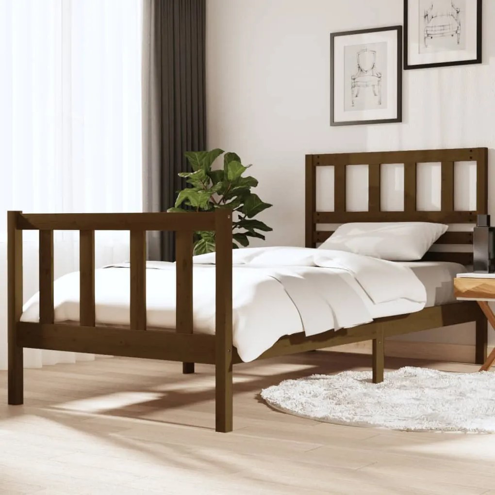 3101121 vidaXL Cadru de pat Single 3FT, maro miere, 90x190 cm, lemn masiv