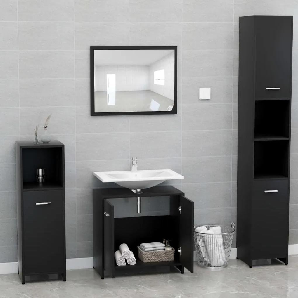 Set mobilier de baie, negru, PAL Negru, 1