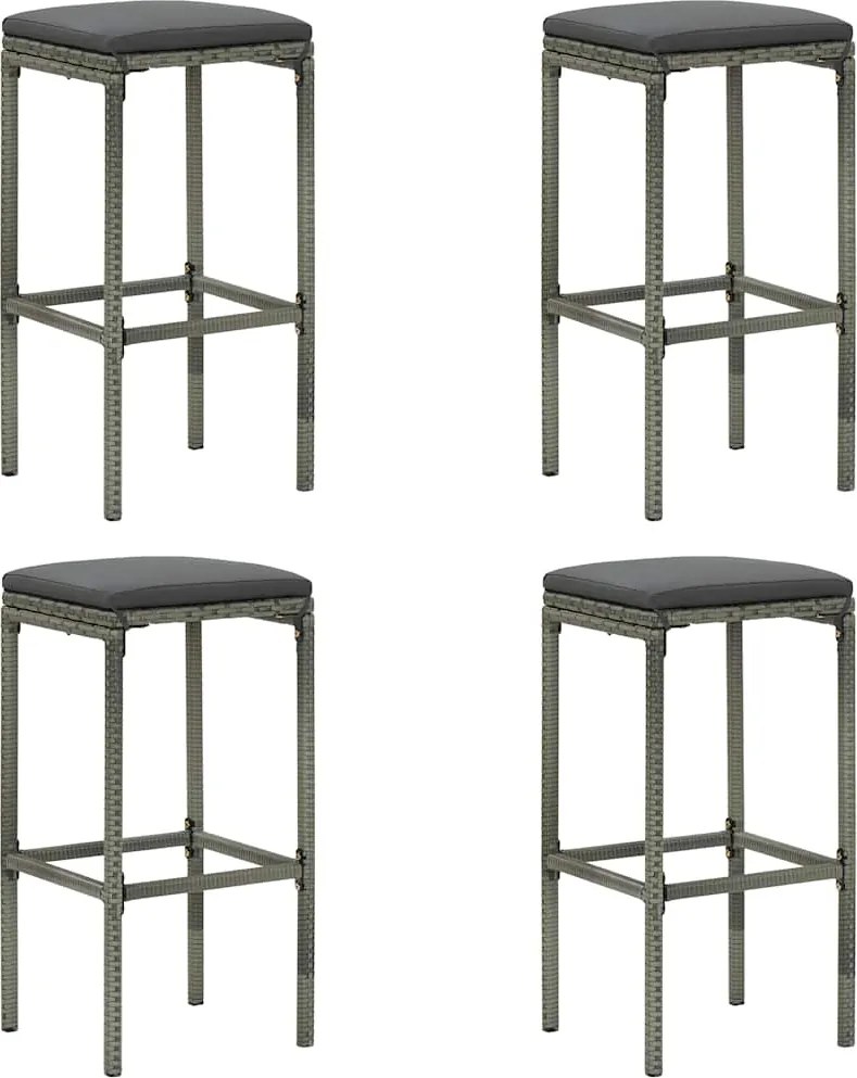 vidaXL Scaune de bar cu perne, 4 buc., gri, poliratan