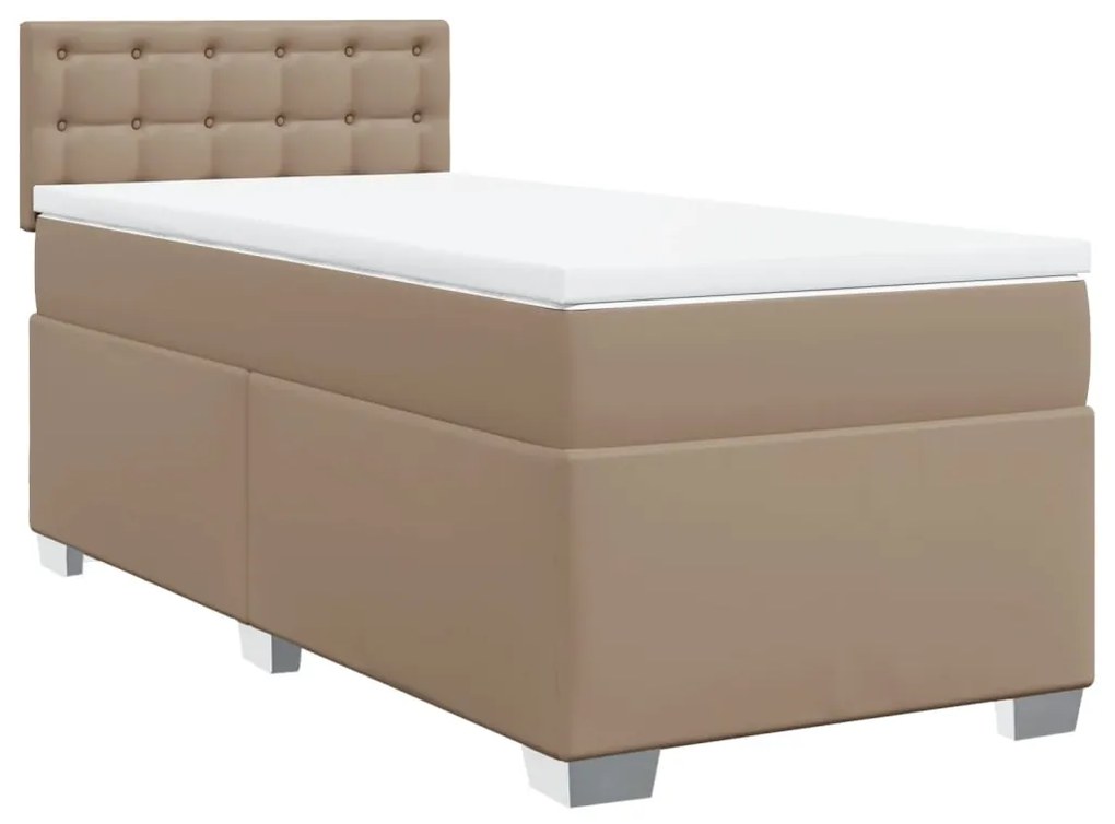 3286099 vidaXL Pat box spring cu saltea, cappuccino, 80x200 cm piele ecologică