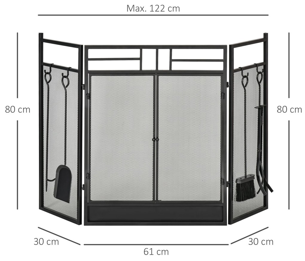 Parascantei pentru Semineu Modern, Paravan pentru Incendiu Pliabil cu 2 Usi din Metal Negru, 122x1.6x80cm Negru HOMCOM | Aosom Romania