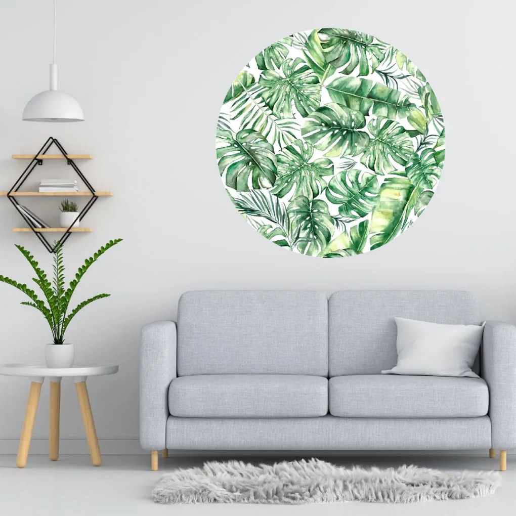 PIPPER. Autocolant circular de perete „Frunze tropicale” mărimea: 60cm