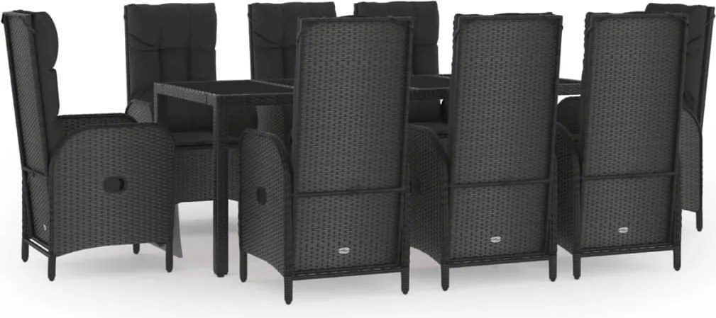 vidaXL Set mobilier de grădină cu perne, 9 piese, negru/gri, poliratan