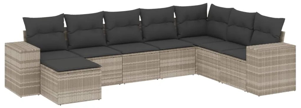 3255299 vidaXL Set mobilier de grădină cu perne, 8 piese gri deschis poliratan